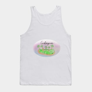 Cubagua watercolor Island travel, beach, sea and palm trees. Holidays and vacation, summer and relaxation Tank Top